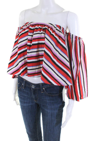 N/Nicholas Womens Striped Cropped Blouse Red Cotton Size 6