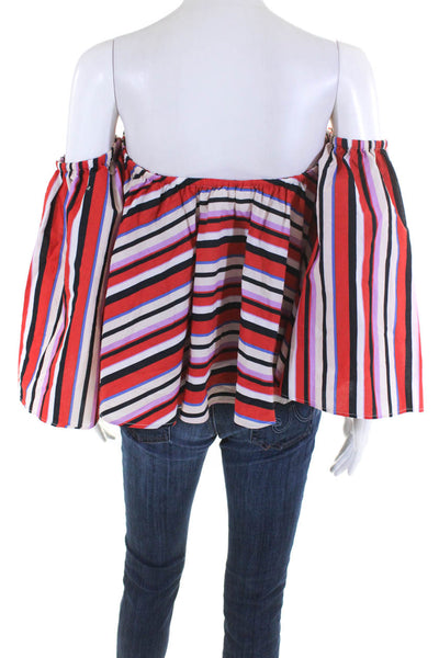 N/Nicholas Womens Striped Cropped Blouse Red Cotton Size 6