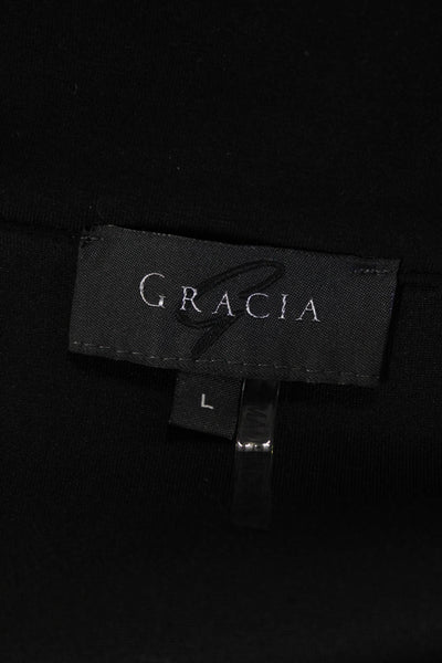 Gracia Womens Mock Neck Ruffled Full Zipper Jacket Black Cotton Size Large