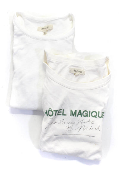 Madewell  WomensCotton Graphic Print Curled Hem T-Shirts White Size XS M Lot 2
