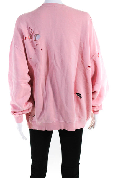 R13 Graphic Balloon Print Distressed Oversize Crew Neck Sweatshirt Pink Size XS