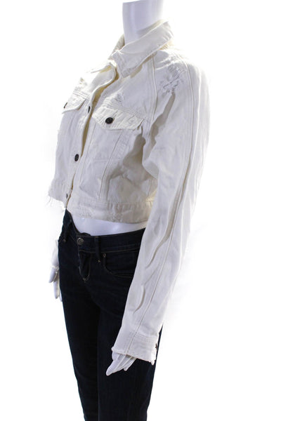Hidden Women's Distressed Cropped Denim Jacket White Size M
