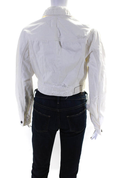 Hidden Women's Distressed Cropped Denim Jacket White Size M