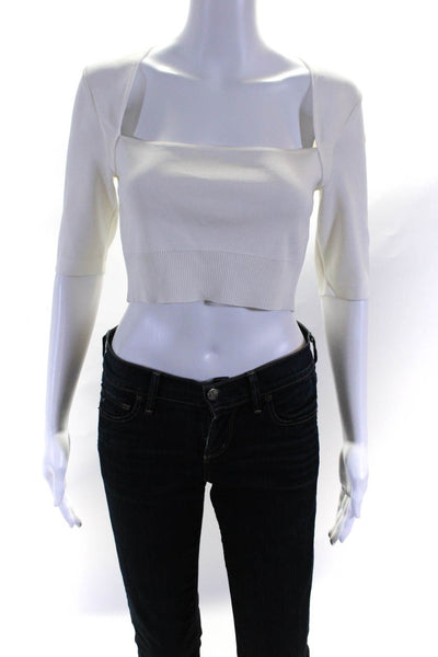 Toccin Womens Cut Out Back Cropped Sweater White Size Small