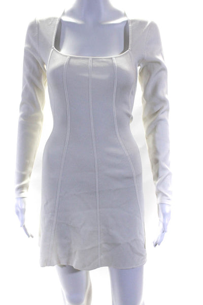 Toccin Womens Square Neck Long Sleeves A Line Dress White Size Small