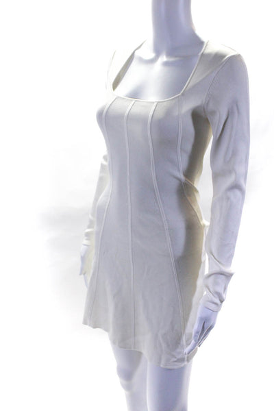Toccin Womens Square Neck Long Sleeves A Line Dress White Size Small