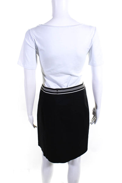 Searle Women's Cotton Striped Trim A-Line Skirt Black Size 2