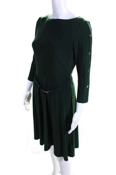 Lauren Ralph Lauren Womens Jersey Knit Boat Neck Fit & Flare Dress Green Size 2