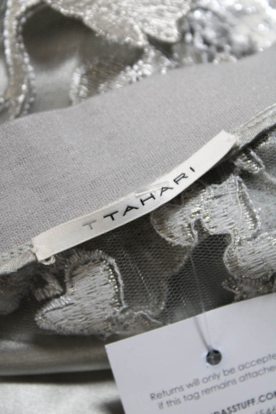 T Tahari Women Floral Battenberg Lace Long Sleeve Zipped Jacket Silver Size M