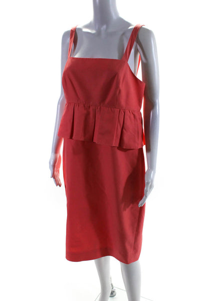 J Crew Womens Cotton Ruffled Pleated Zipped Sleeveless Shift Dress Pink Size 12