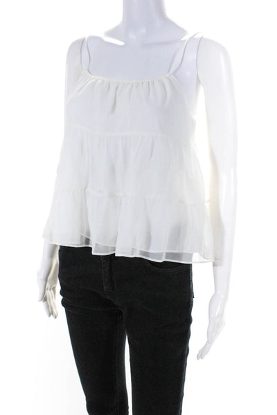 Alice + Olivia Womens Silk Sleeveless Tiered Layer Tank Top Blouse White Size XS