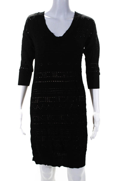 Catherine Malandrino Womens Pointelle V Neck Sweater Dress Black Size Medium