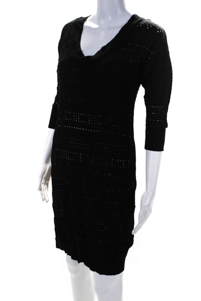 Catherine Malandrino Womens Pointelle V Neck Sweater Dress Black Size Medium