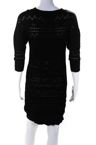 Catherine Malandrino Womens Pointelle V Neck Sweater Dress Black Size Medium