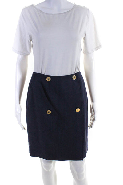 Kors Womens Overlap Buttoned Wrapped Lined Darted Short Skirt Navy Size 6