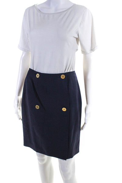 Kors Womens Overlap Buttoned Wrapped Lined Darted Short Skirt Navy Size 6