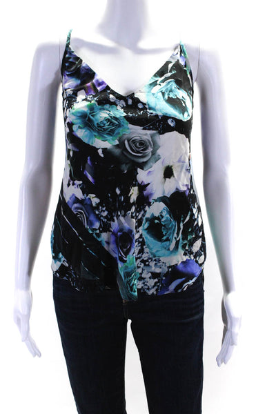 Amanda Uprichard Womens Silk Rose Printed Strappy Tank Top Blouse Black Size L