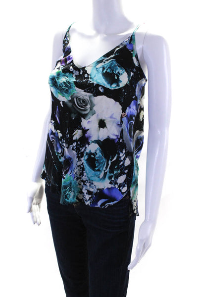 Amanda Uprichard Womens Silk Rose Printed Strappy Tank Top Blouse Black Size L