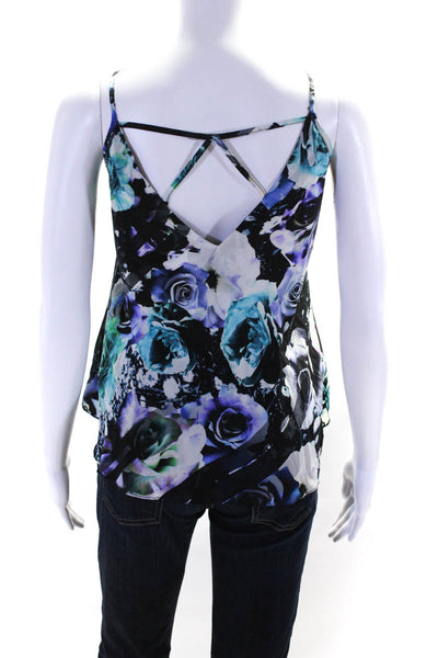 Amanda Uprichard Womens Silk Rose Printed Strappy Tank Top Blouse Black Size L