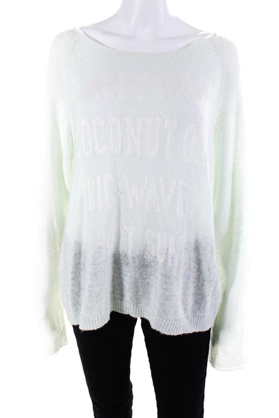 Wildfox Womens Open Knit Logo Scoop Neck Long Sleeve Sweater Top Green Size S