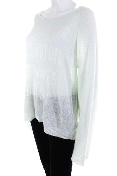 Wildfox Womens Open Knit Logo Scoop Neck Long Sleeve Sweater Top Green Size S