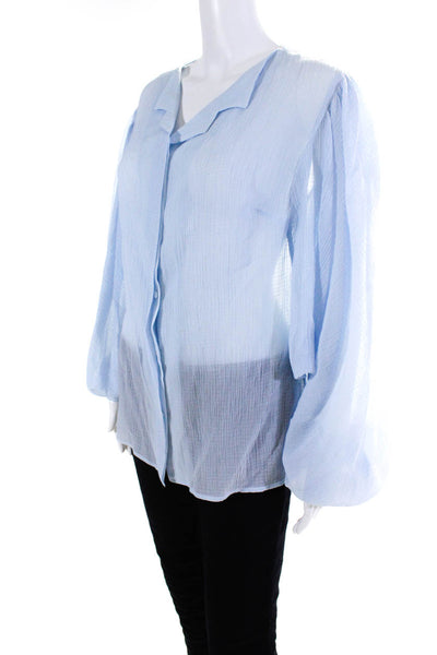 Antonio Berardi Womens Cotton Gauze Button Up Dolman Sleeve Blouse Blue Size 44