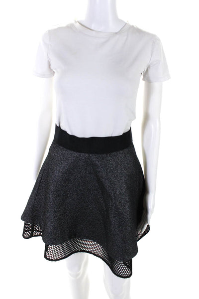Milly Womens Back Zip Mesh Trim A Line Skirt Gray Wool Size 2