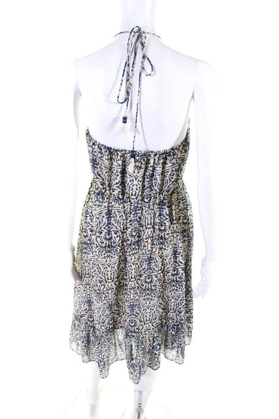 Free PeopleWomens Paisley Tiered Blouson Halter Top Dress Blue Beige Size S