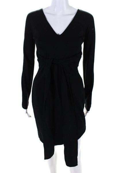 Jil Sander Womens Knit Deep V-Neck Long Sleeve Fitted Mini Dress Black Size 36