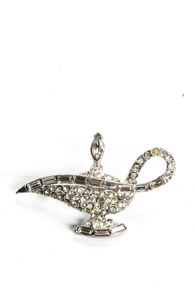 Designer Womens Vintage 1950's Silver Tone Rhinestone Genie Lamp Brooch Pin