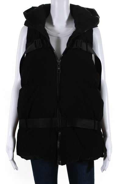 C2H4 Women's Cotton Sleeveless Zip Up Hooded Vest Black Size 40