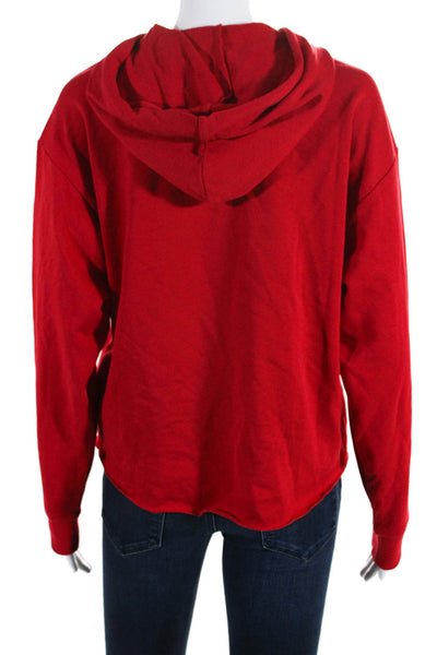 DKNY Jeans Womens Cotton Knit Hooded Graphic Print Cropped Sweatshirt Red Size S