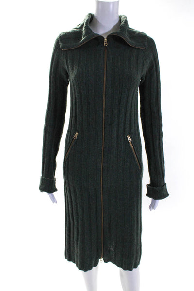 Moussy Womens Ribbed Zipped High Collared Long Sleeve Sweater Dress Green Size 2