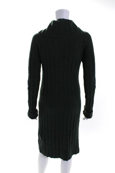 Moussy Womens Ribbed Zipped High Collared Long Sleeve Sweater Dress Green Size 2