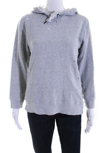 Stateside Womens Distress Drawstring Pullover Long Sleeve Hoodie Gray Size XS