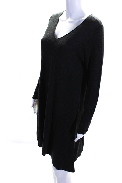 Eileen Fisher Womens Long Sleeved V Neck A Line Short Sweater Dress Gray Size M