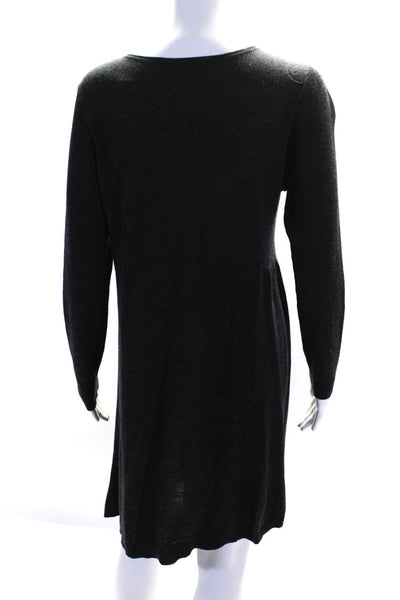 Eileen Fisher Womens Long Sleeved V Neck A Line Short Sweater Dress Gray Size M