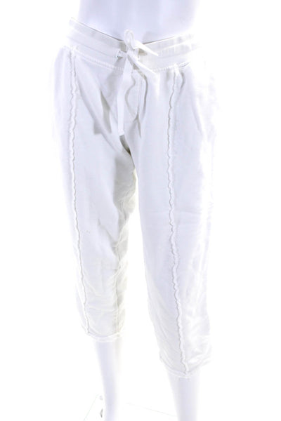 ATM Women's Cropped Drawstring Jogger Trousers White Size S