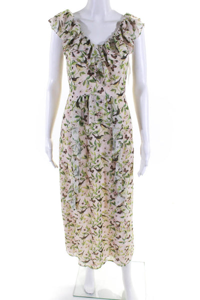Senlis Women's Sleeveless Ruffle Trim Floral Print Dress Pink Size XS