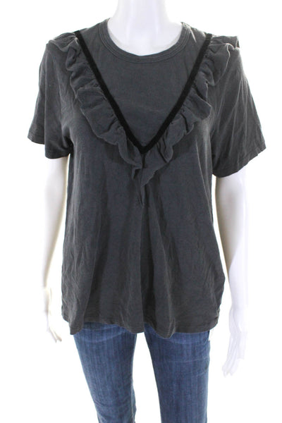 The Great Womens Ruffled Short Sleeves Shirt Gray Cotton Size 1