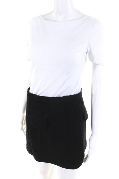 Theory Womens Wrapped Back Zipped Double Pocket A-Line Mini Skirt Black Size P