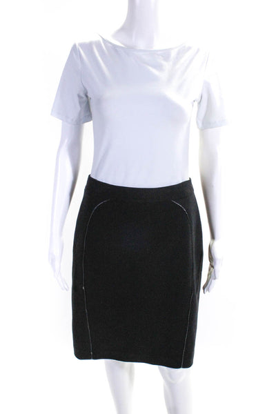 Elie Tahari Womens Stretch Leather Trim High Rise Pencil Skirt Black Size 6