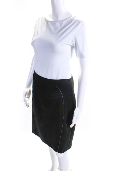 Elie Tahari Womens Stretch Leather Trim High Rise Pencil Skirt Black Size 6
