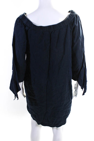 Tibi Womens Off The Shoulder Long Sleeves Dress Navy Blue Cotton Size 4
