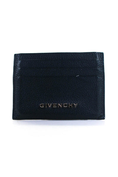Givenchy Womens Pebble Leather Gold Tone Accent Small Card Wallet Dark Blue Aqua