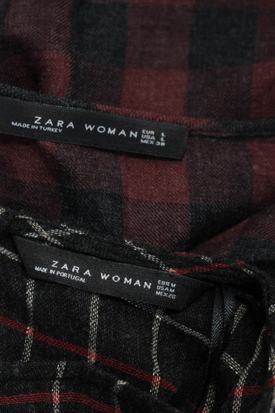 Zara Woman Womens Plaid Blouses Red Black Size Large Medium Lot 2