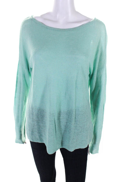 Eileen Fisher Womens Organic Linen Long Sleeves Sweater Blue Size Small