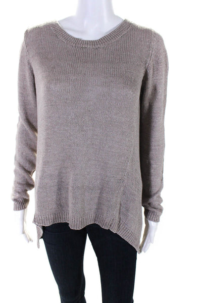 Vince Womens Linen Long Sleeves Crew Neck Pullover Sweater Brown Size Small