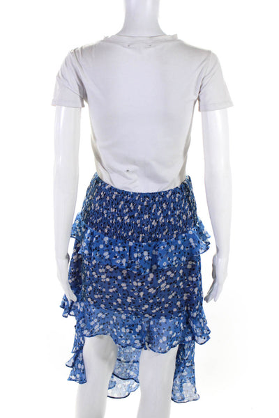 Majorelle Women's Shirred Floral Print Ruffle Trim Tiered Skirt Blue Size M
