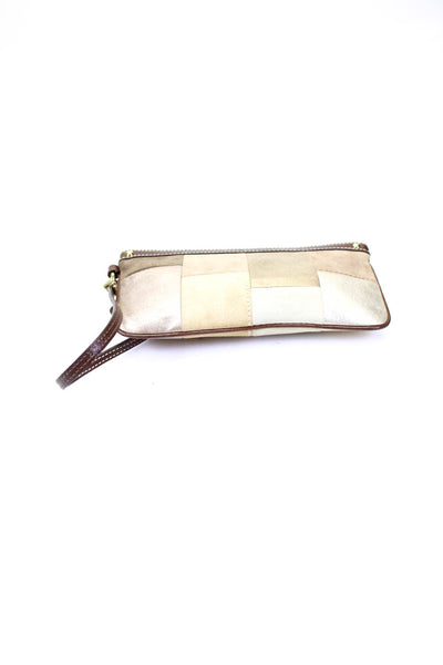 Coach Womens Metallic Leather Suede Color Block Wristlet Wallet Brown Gold